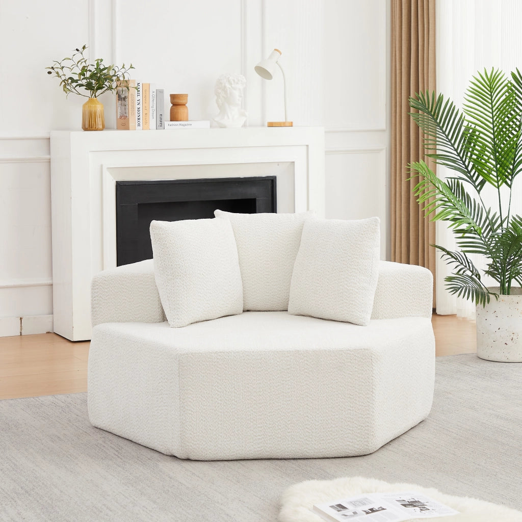 POLTRONA ESAGONALE MODULARE IN CHENILLE BEIGE CON 3 CUSCINI