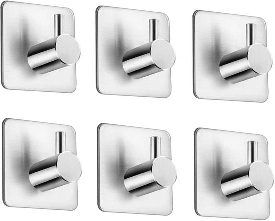 Haken autoadesivi - multifunzionali - per bagno, cucina, ufficio - 6 pezzi - acciaio inox