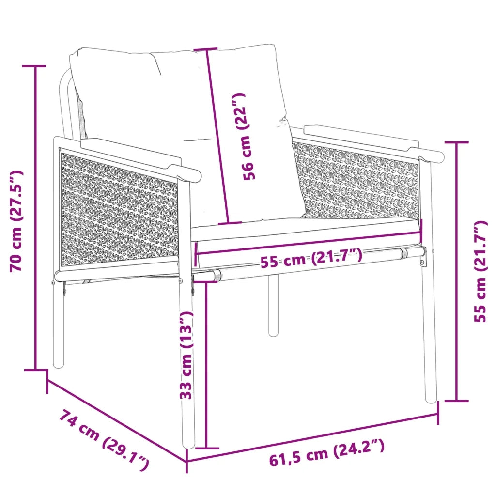 vidaXL Sedie da Giardino con Cuscini 2pz Nere in Acciaio