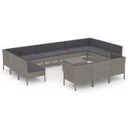 Set di mobili da giardino per esterni 14 pezzi con cuscini resina intrecciata grigia 02_0015856