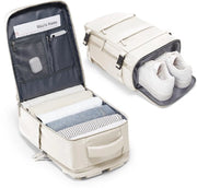 Valigetta a mano per viaggio aereo 40x20x25 cm, zaino per bagaglio a mano per volo, zaino per viaggio per donna con tasca per scarpe, zaino impermeabile per uomo con tasca per laptop per computer da 14 pollici, colore beige.