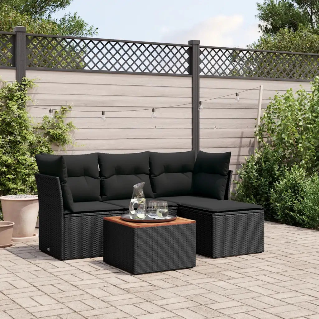 Set Divani da Giardino 5 pz | Set Salotto da Giardino con Cuscini in Polyrattan Nero