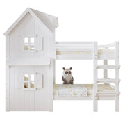 Letto a Castello 90 x 200 cm; Letto per Bambini - con Tetto e Finestre - Bianco
