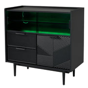 Mobile contenitore con vani aperti; ante scorrevoli e LED - per bagno - in MDF - nero