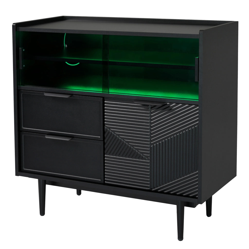 Mobile contenitore con vani aperti; ante scorrevoli e LED - per bagno - in MDF - nero