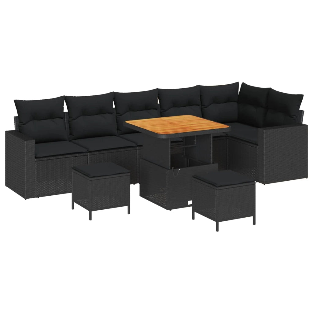 Set Divano da Giardino con cuscino 11 pcs Nero polyrattan