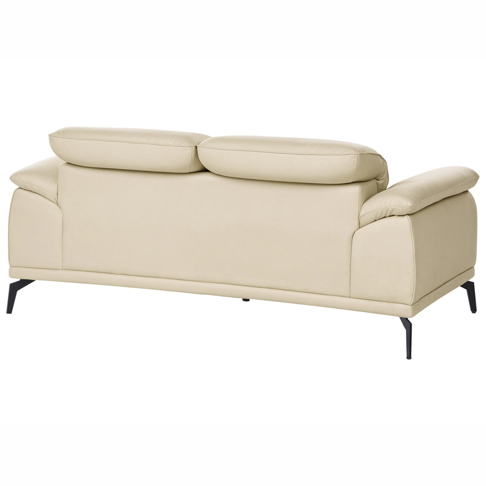 Divano 2 posti in ecopelle a due posti con poggiatesta regolabile e gambe in metallo beige soggiorno moderno