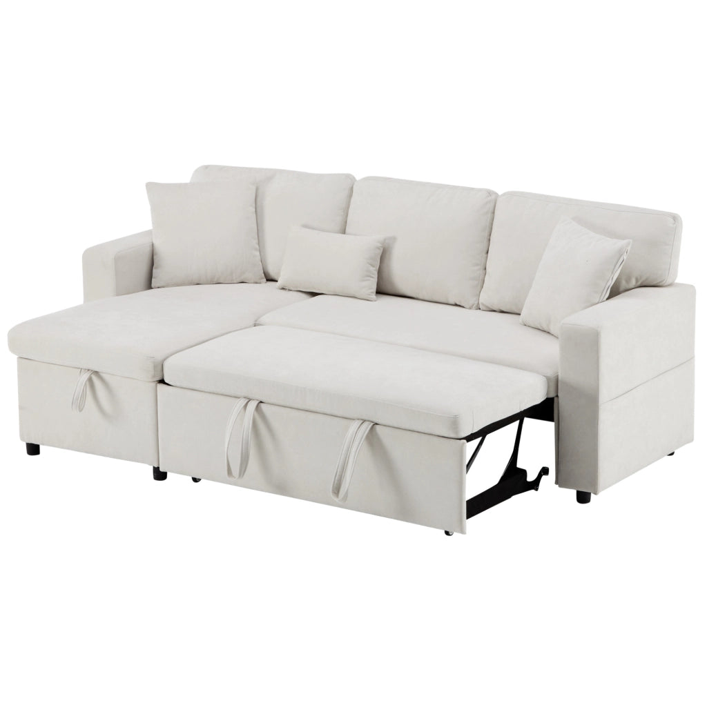 Divano letto 3 posti reversibile con USB; contenitore; 3 cuscini; MDF; beige