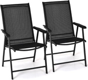 Set di 2 sedie pieghevoli esterne, sedie da giardino in tessuto con braccioli, telaio in metallo, carico 150 kg, sedia da giardino pieghevole per patio, piscina, senza montaggio, nero