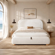 Letto 160x200 cm con contenitore idraulico e rete a doghe in boucl¨¦ bianco