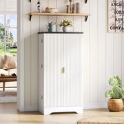 Credenza alta moderna con luce LED a sensore, ante scanalate e ripiani regolabili, bianco 120 x 60,5 x 40 cm