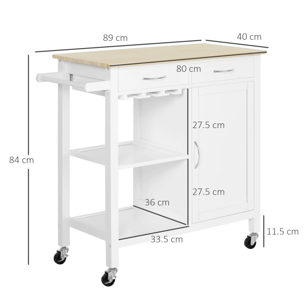 Tavolo da cucina con cassetti e ruote ¨C zephmum ¨C 89x40x84cm, bianco