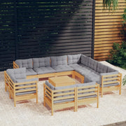 Set Divani da Giardino 12 pz con Cuscini Grigi Massello di Pino cod mxl 42563