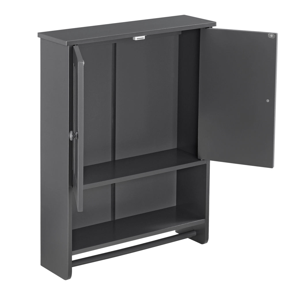 Armadietto Pensile da Bagno con Barra Portaasciugamano 65 x 48,7 x 14,5 cm Mobiletto da Muro con 2 Ante e Ripiani - Grigio Scuro