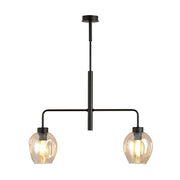 Lampadario Moderno 2 Luci Auriga In Accaio Nero E Vetro Ambra