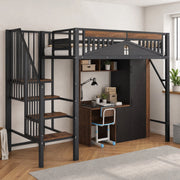 LETTO A SOPPALCO 90x200 cm in Metallo Nero con Scala e Spazio Sottostante