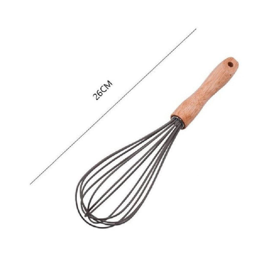 Trade Shop - Sbattiuova Frusta 10" Sbatti Uova In Silicone Manico Legno 26 Cm Da Cucina 50739 -