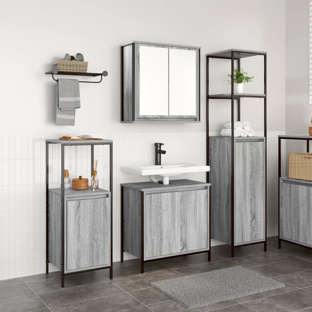 Set di Mobili da Bagno a 3 Pezzi in Legno Ingegnerizzato Grigio Sonoma