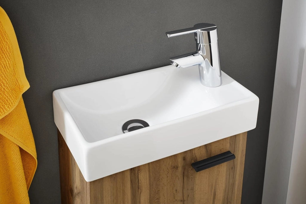 Mobile Bagno Salvaspazio Quercia con Lavabo e Specchio 41x23x165 cm