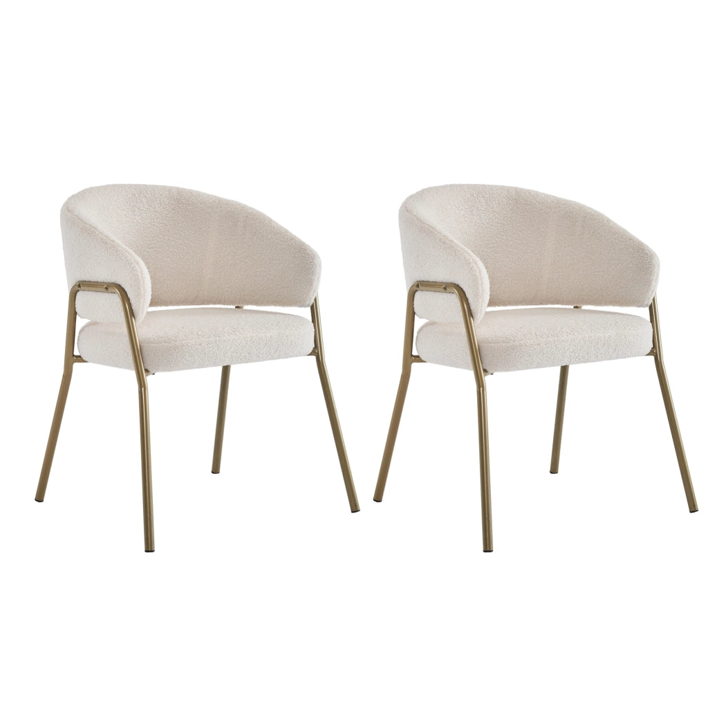 Sedia da Pranzo Moderna in Velluto Bianco con Gambe Dorate, Set da 2
