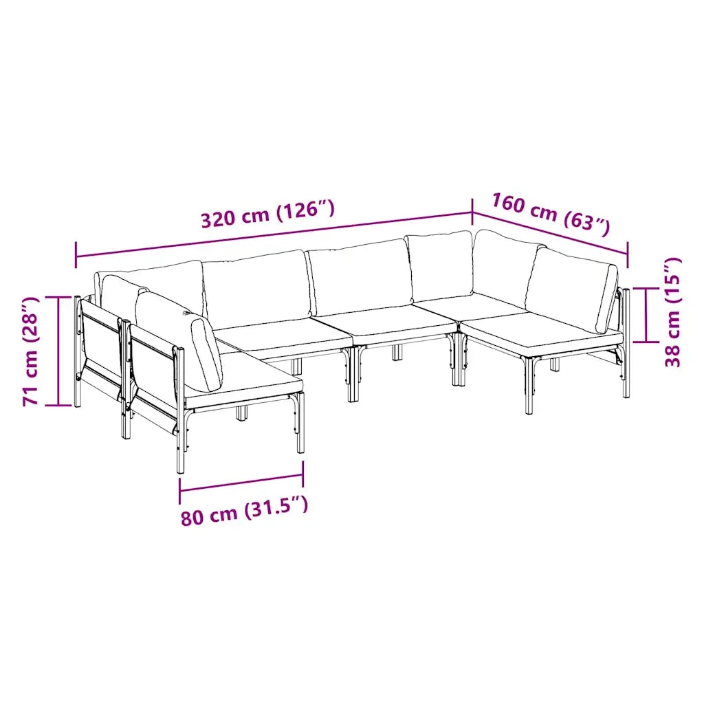Set Divano da Giardino con cuscino 6 pcs Nero Acciaio 3378978