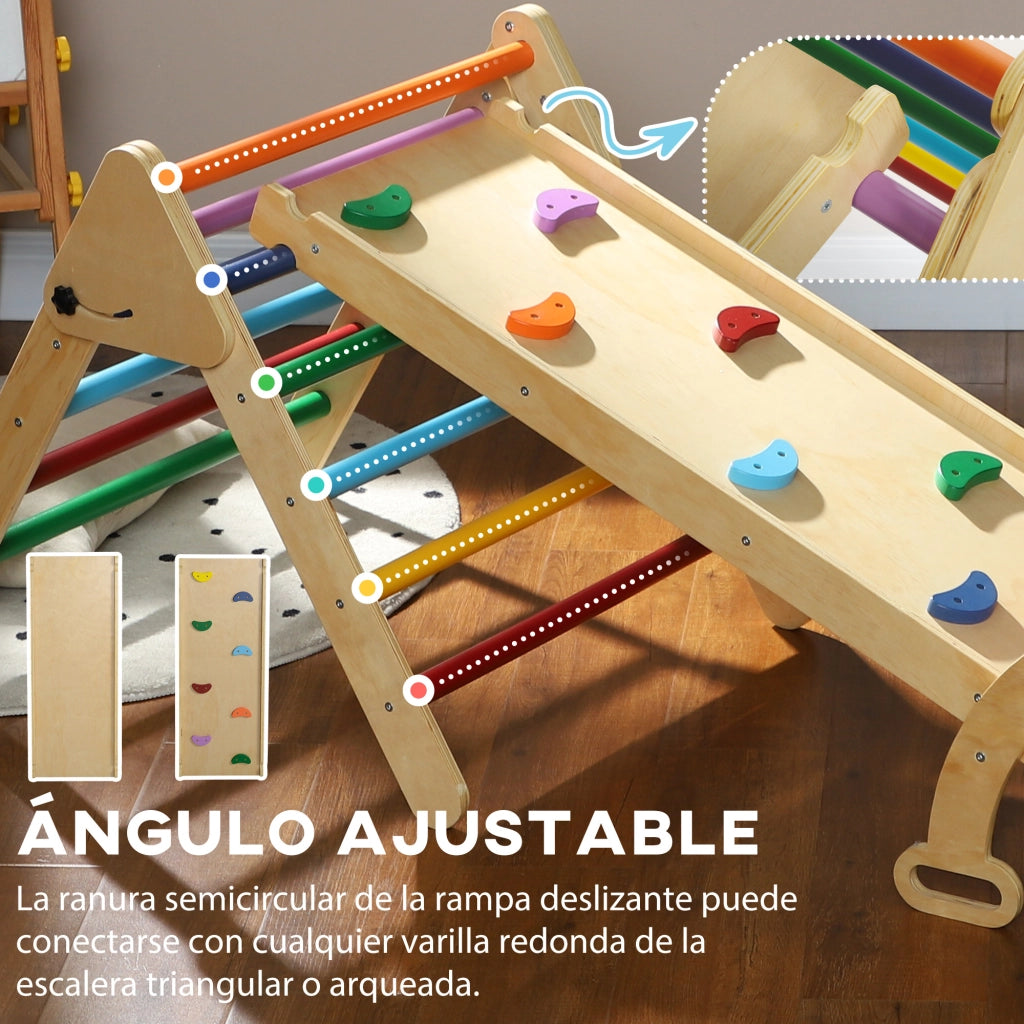 Scala di arrampicata in legno 5 in 1 con rampa ¨C zephmum ¨C multicolor 178x64,5x63 cm