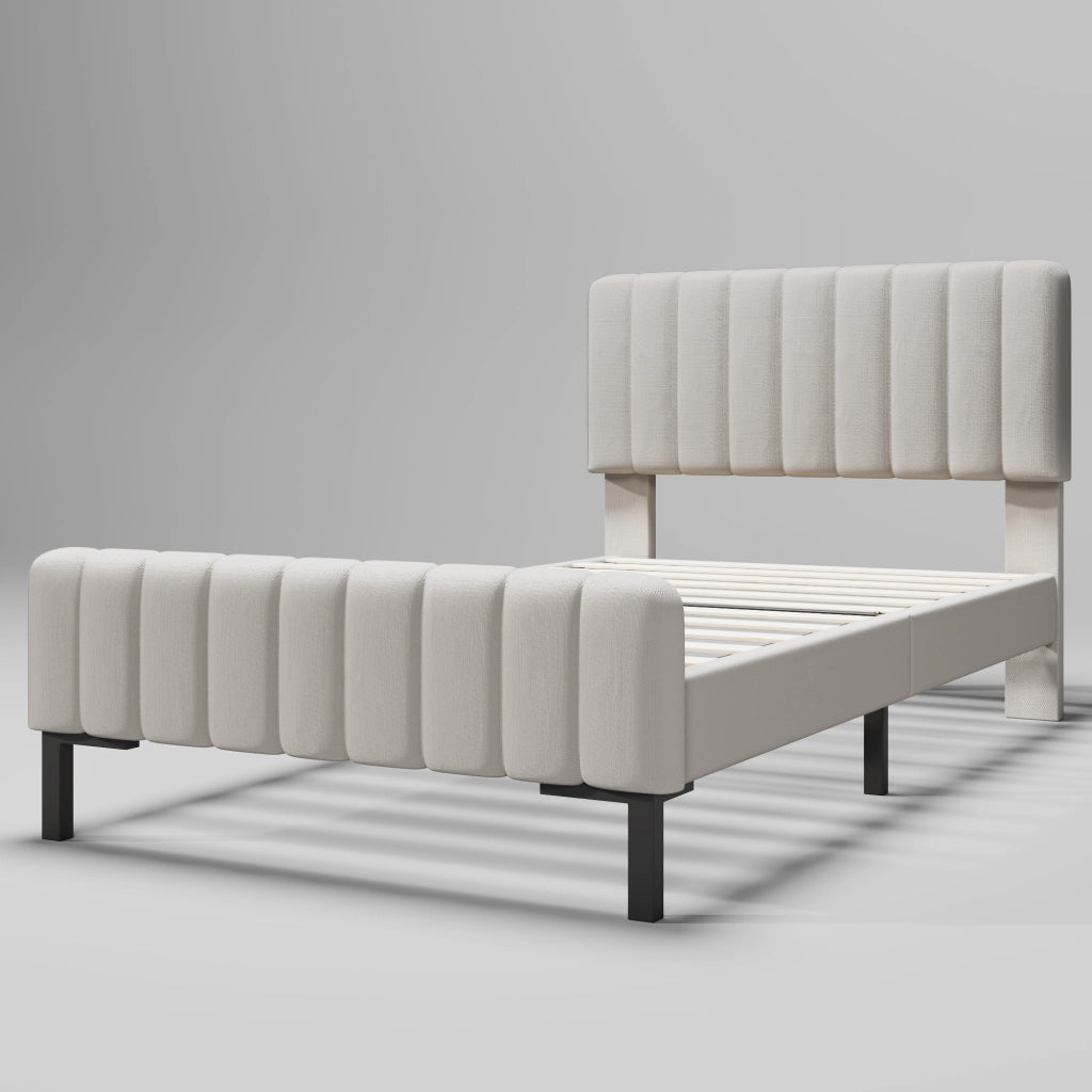 Letto Contenitore con USB; Tipo C e Testiera Imbottita 140×200 cm; senza Materasso; Beige