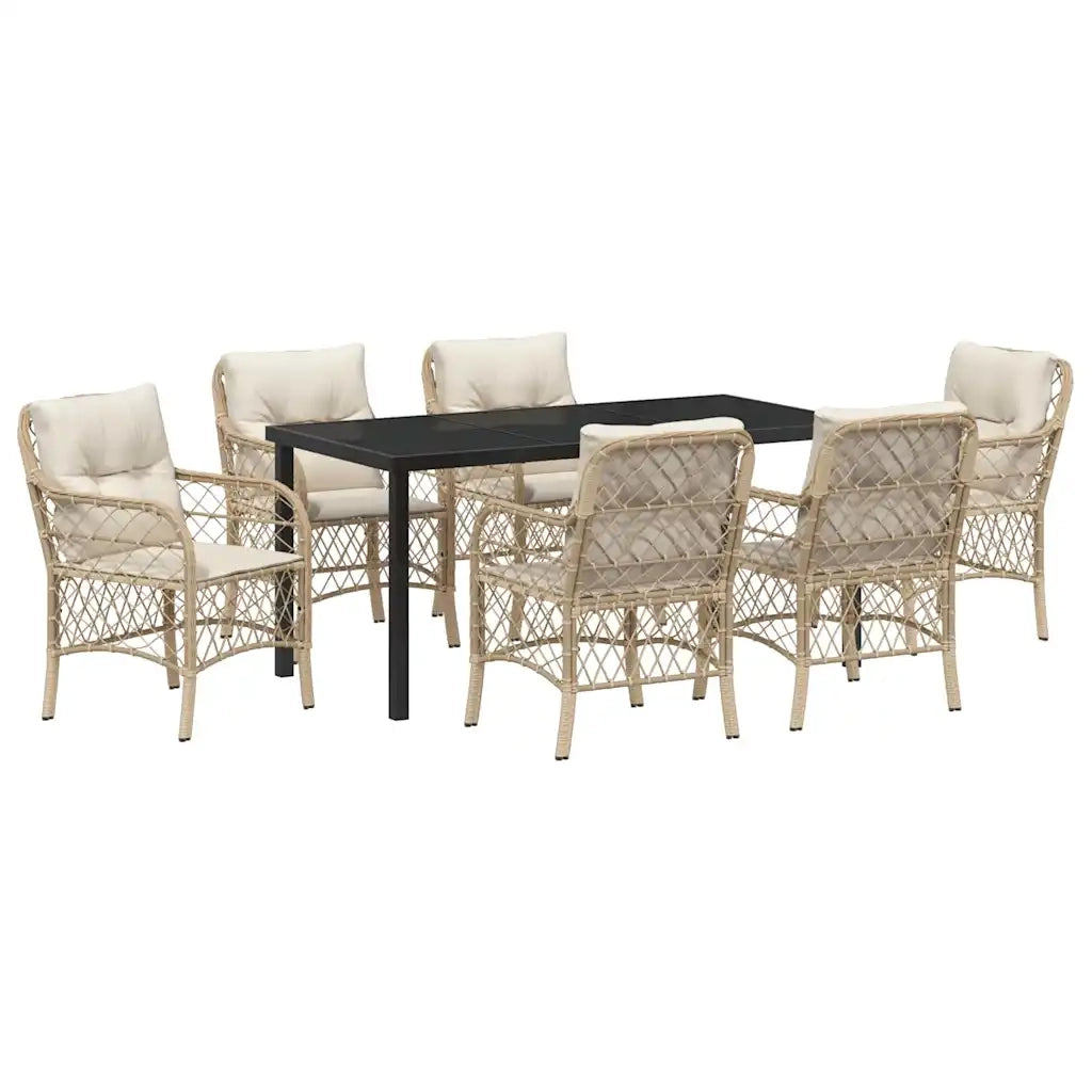 Set da Pranzo per Giardino con cuscino 7 pcs Beige polyrattan 3380229