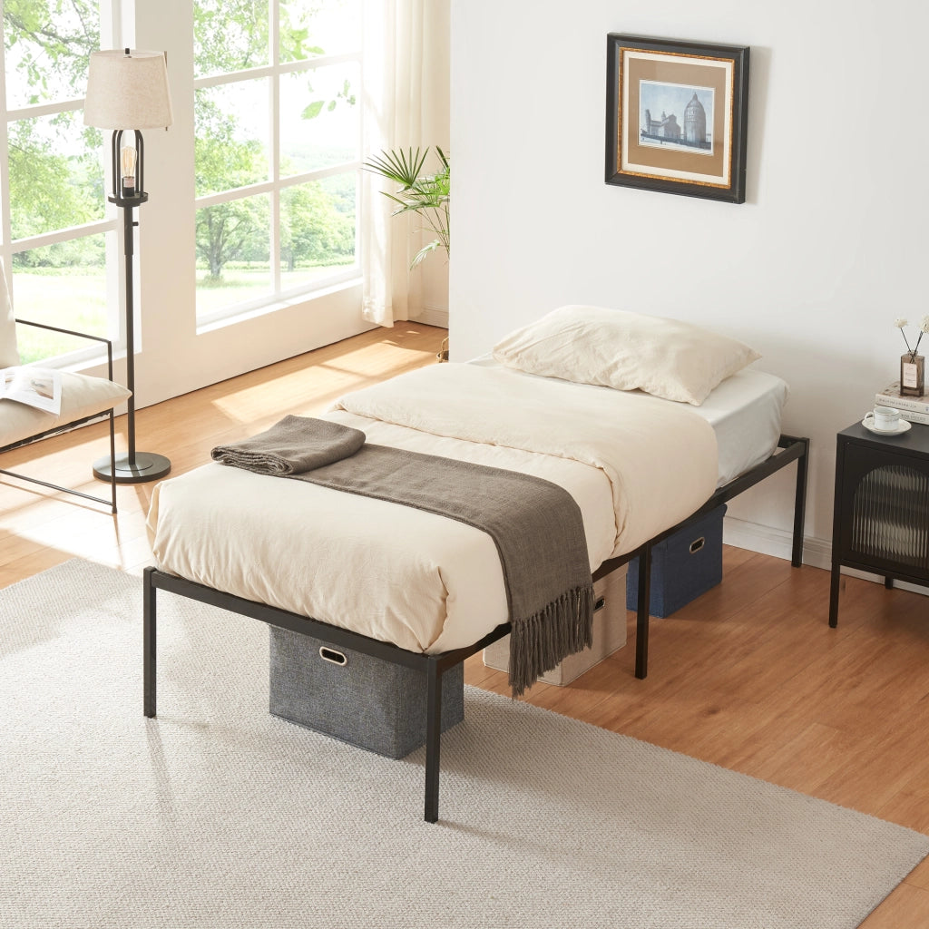 Struttura Letto Singolo Vårdö 90 x 200 cm in Acciaio Nero [en.casa]