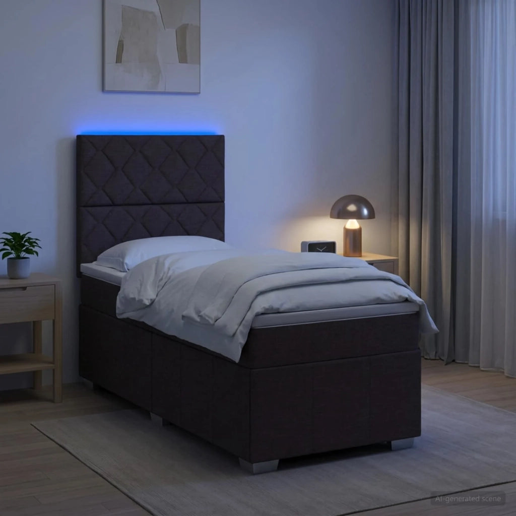 Letto Box Spring LED con Materasso Marrone Scuro 100 x 200 cm 3455545