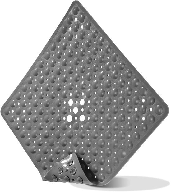 Douchemat Antislip 53x53cm Vierkante Douchematten BPA-vrij - Antislipmat per la doccia con fori di scarico per prevenire muffa e muffa (Grigio)