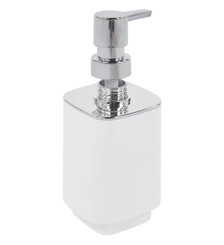Set Completo Accessori Bagno 6 Pezzi Design Moderno In Plastica Resistente Con Finiture Lucide Incluso Cestino Pattumiera,Dispenser Sapone, PortaSaponetta, Porta Spazzolini, Portascopino - Bianco