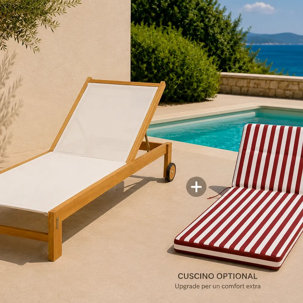 Cuscino per lettino da esterno 190x60 cm a righe con schienale reclinabile e laccetti in poliestere – Bordeaux/Bianco