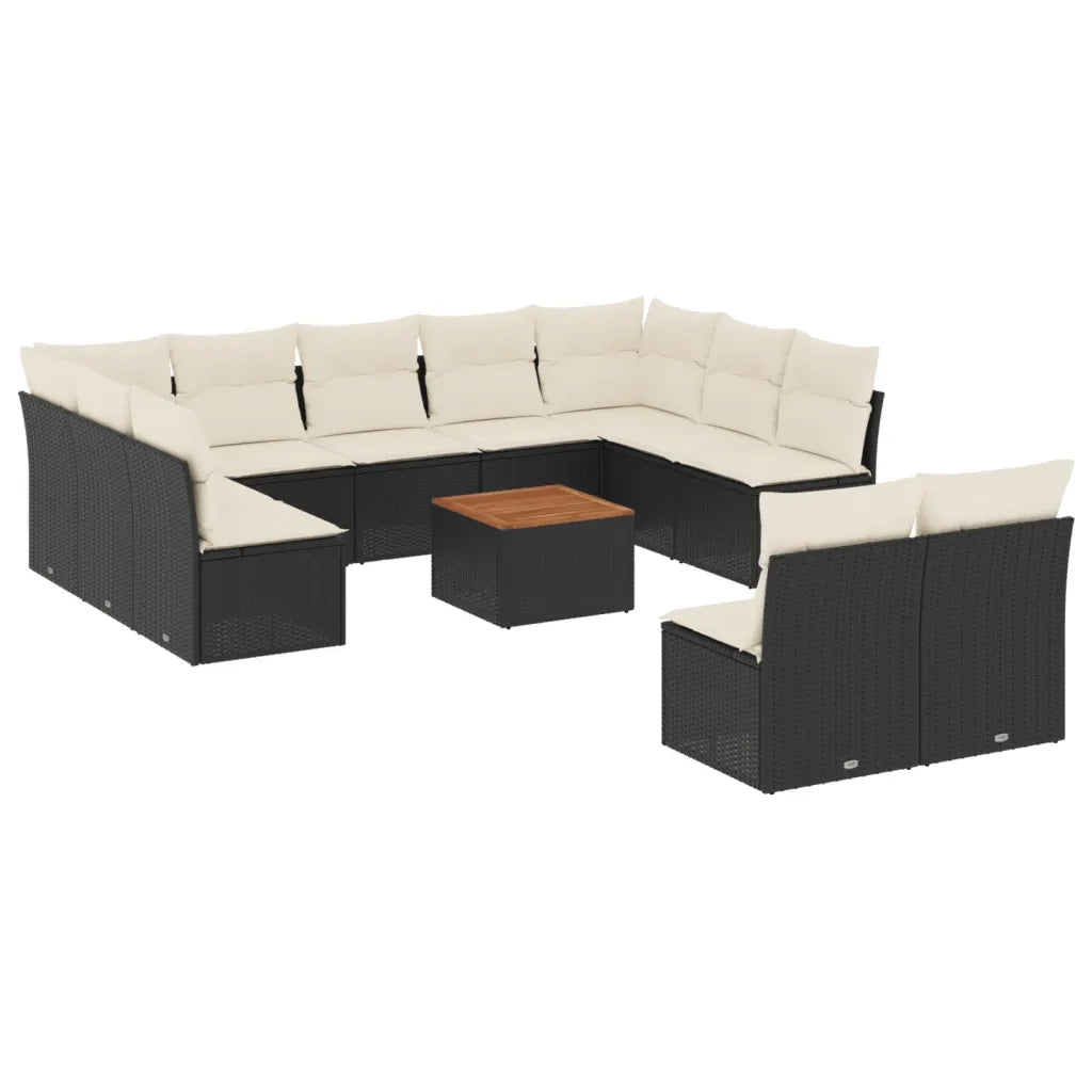 Set Divani da Giardino 12 pz con Cuscini Nero in Polyrattan 3223886
