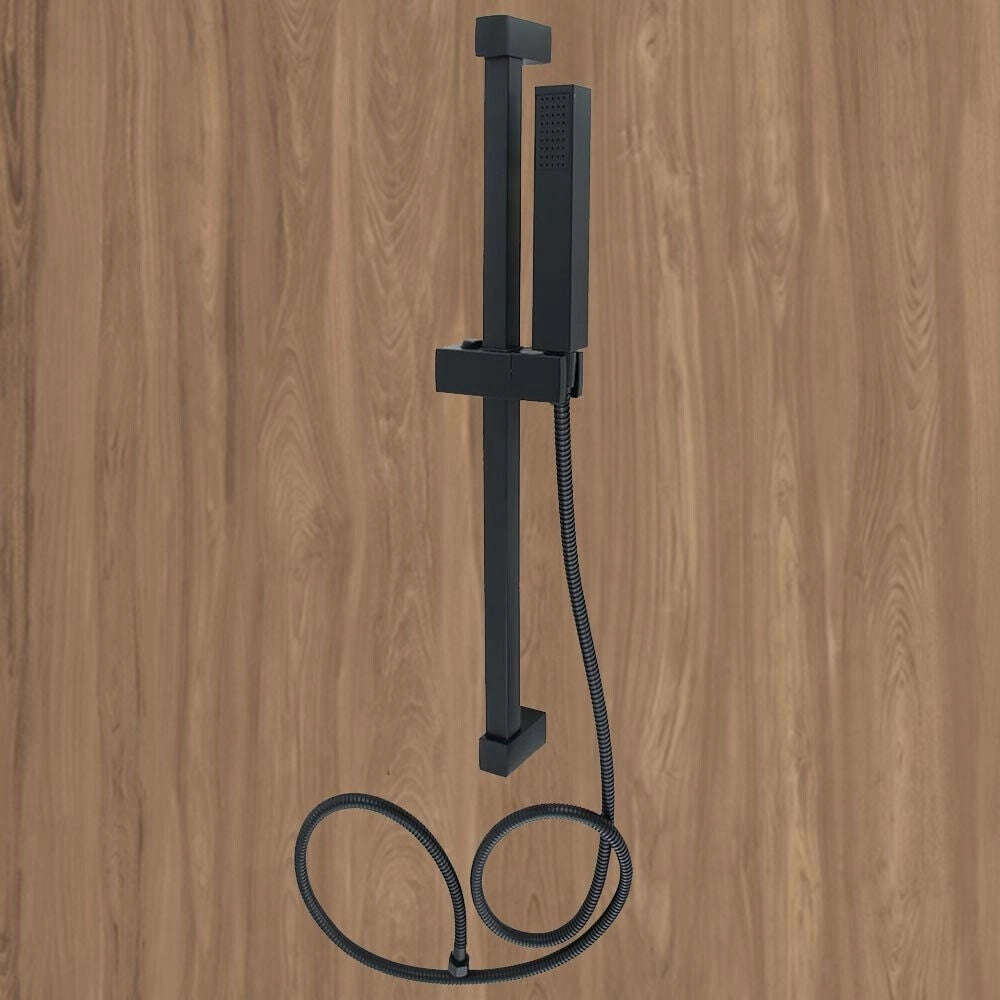 Trade Shop - Saliscendi 60cm Doccia Nero Con Doccino Soffione Quadrato Bagno 87495 Tubo 180cm -