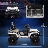 Macchina per Bambini Elettrica Fuoristrada 12V con Doppio Motore, Età 3-6 Anni, Telecomando e Luci, Bianco
