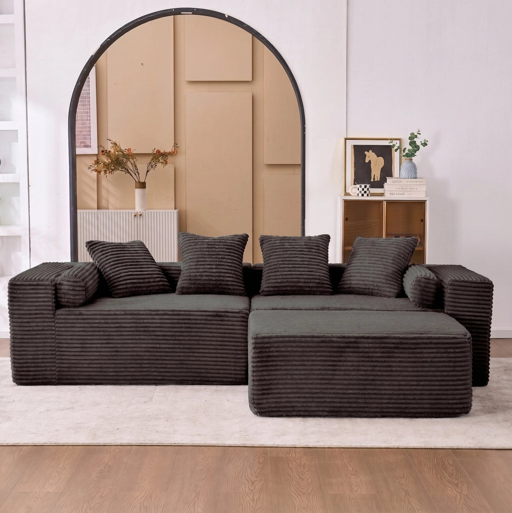 Divano modulare angolare con chaise longue; 266 cm; senza montaggio; nero