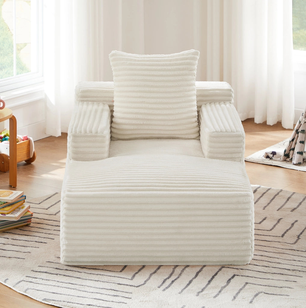 Sofà chaise longue in tessuto a coste beige