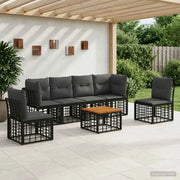 Set di divani da esterno 7 pcs Nero e Grigio scuro Poliestere 3437431