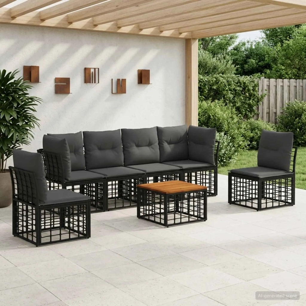 Set di divani da esterno 7 pcs Nero e Grigio scuro Poliestere 3437431