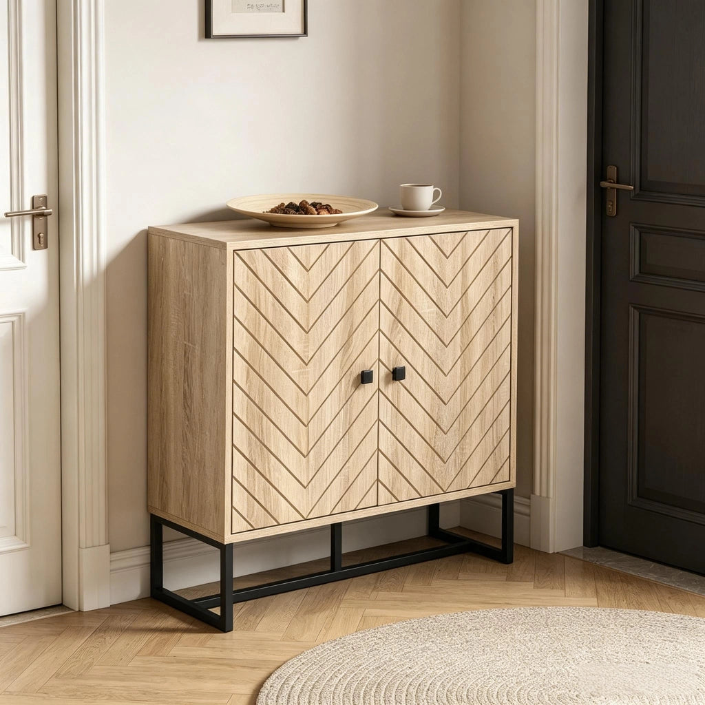 Credenza con ripiani regolabili e ante magnetiche anti-ribaltamento, per soggiorno e ingresso, 80 × 29,5 × 80 cm