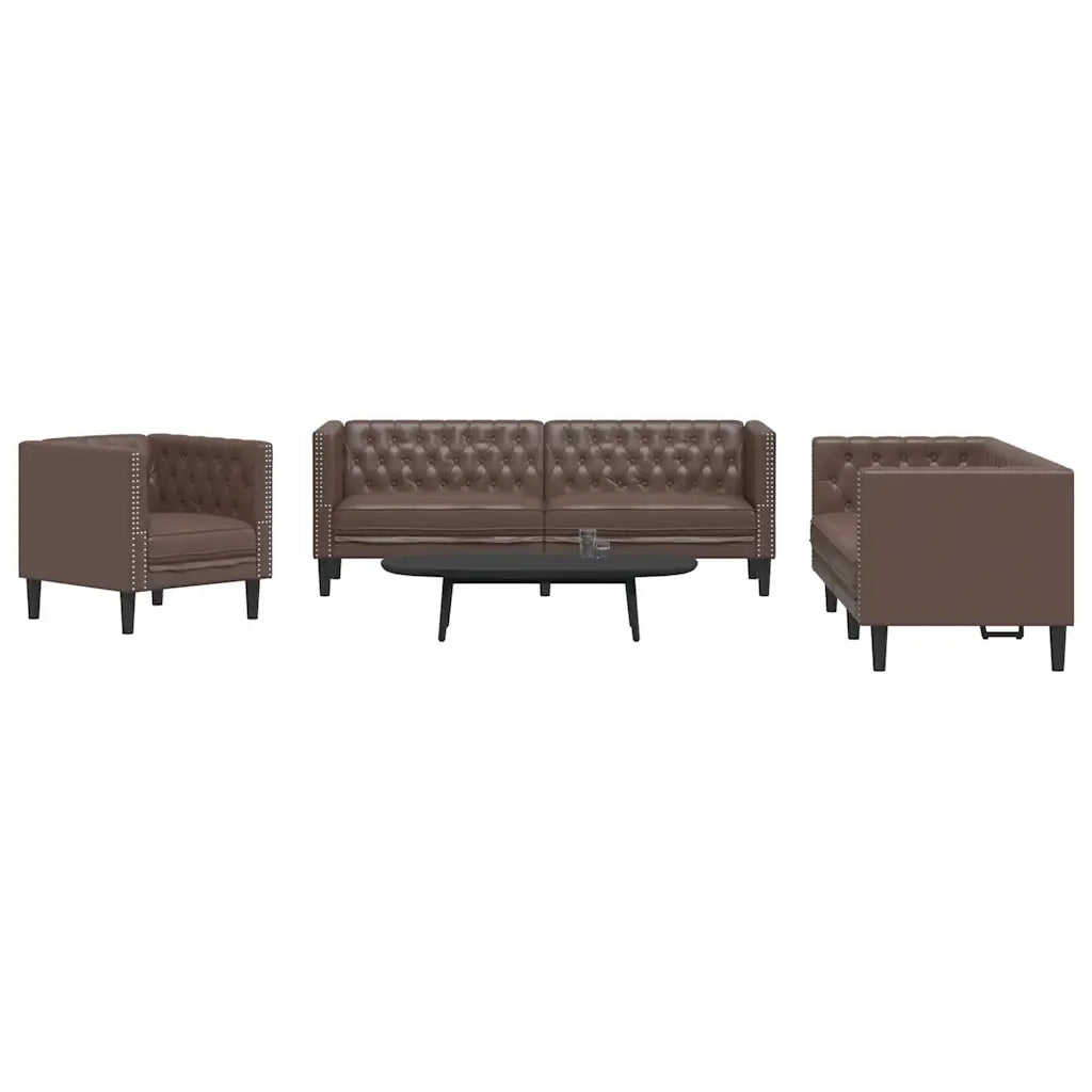 Set Divani Chesterfield 3pz Marrone in Similpelle 3209269