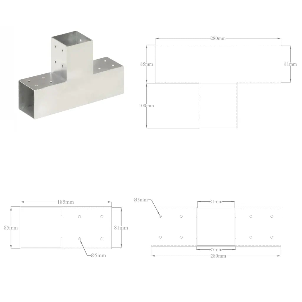 Connettore per Pali a Forma di T in Metallo Zincato 81x81 mm 145463
