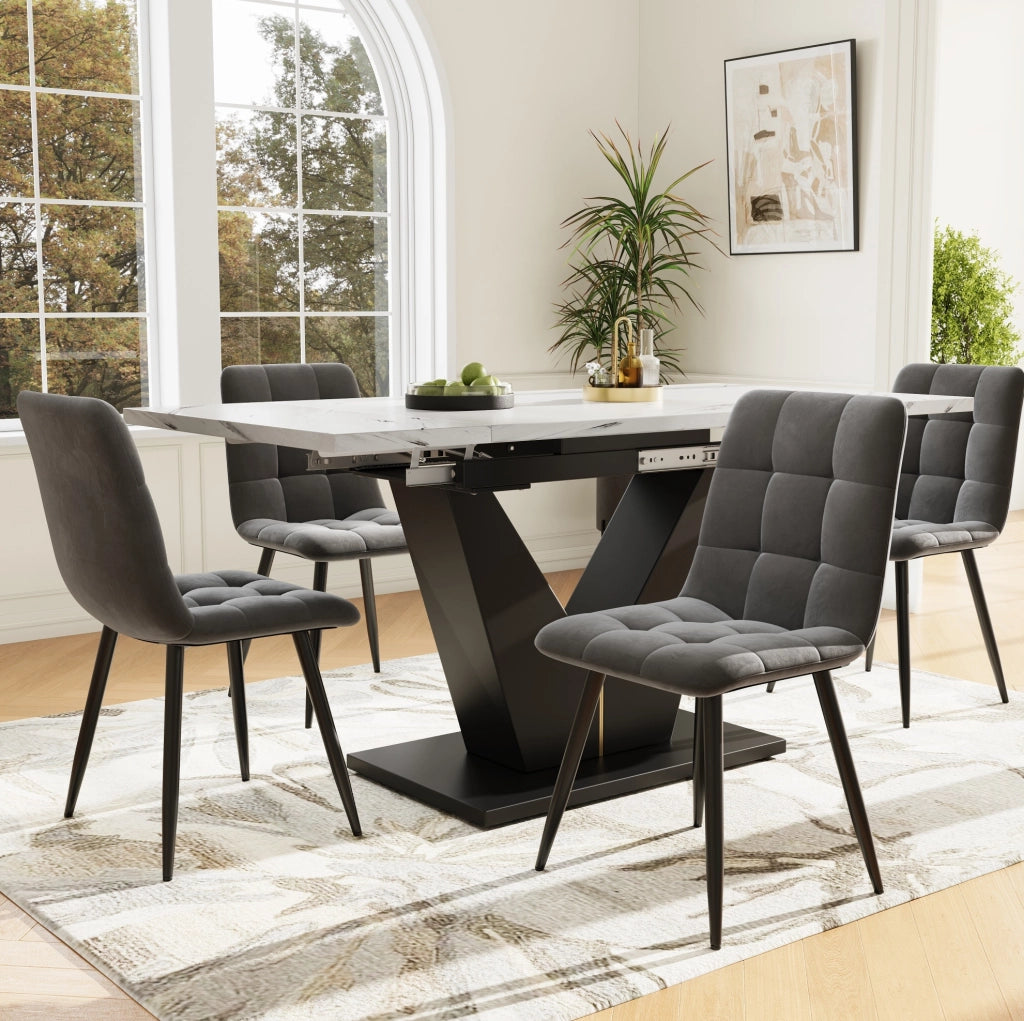 Tavolo da pranzo allungabile 99-159x75 cm bianco e nero