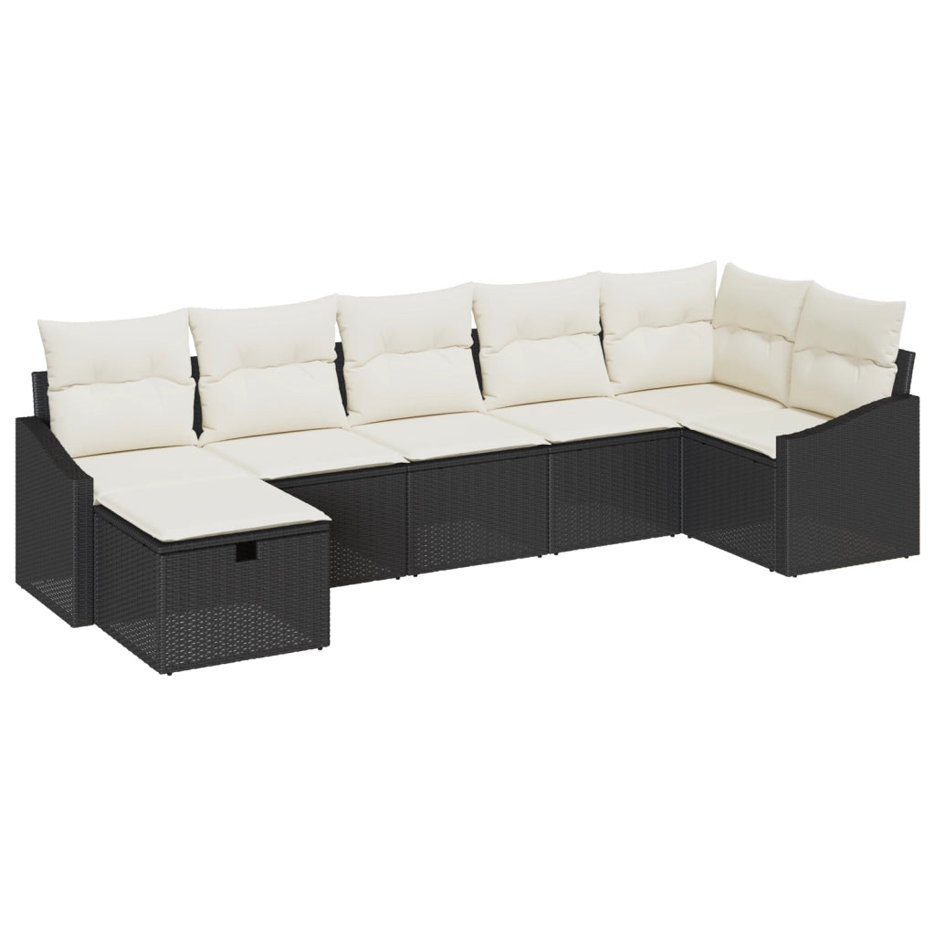 Set Divano da Giardino a 7 Pezzi con Cuscini Rattan Nero