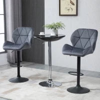 Set 2 Sgabelli da Bar con Altezza Regolabile Base in Metallo Seduta in Velluto, Sgabelli Cucina Alti Girevole con Schienale e Poggiapiedi, 51.5x57.5x93-114.5cm, Grigio