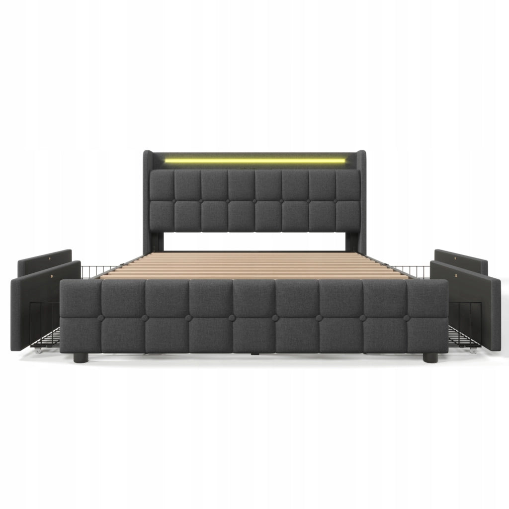 Letto Matrimoniale - Xylo - 160x200 - Grigio - USB e LED incorporati