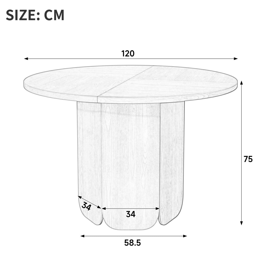 Tavolo da pranzo rotondo 120 cm in MDF colore noce; stile scandinavo; per 4-6 persone