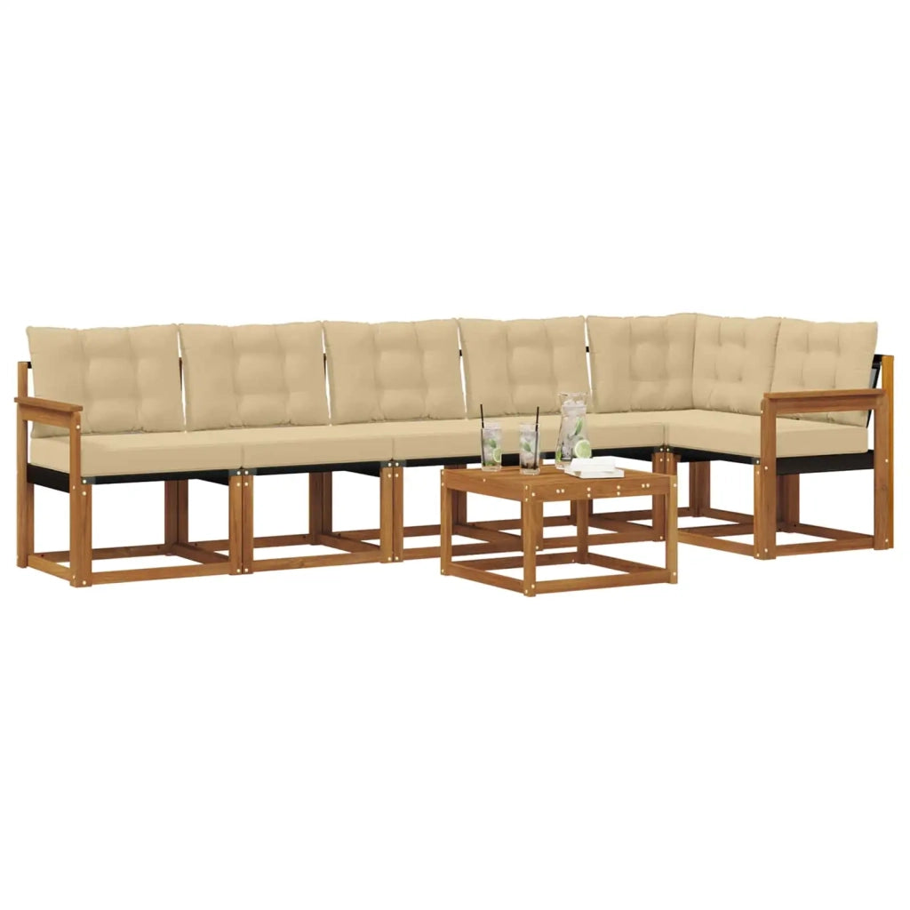 Set di divani da esterno con cuscino 7 pcs Naturale e Beige 3368732
