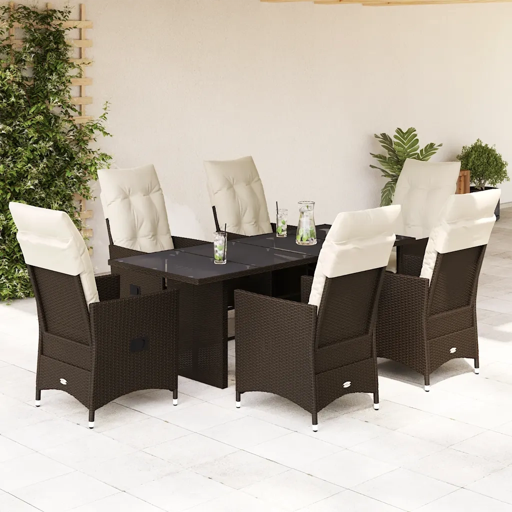 Set da Pranzo da Giardino 7pz con Cuscini in Polyrattan Marrone 3276776